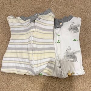 Burt's Bees Baby Gray & Yellow Striped and Bunny Zip Sleep Sacks